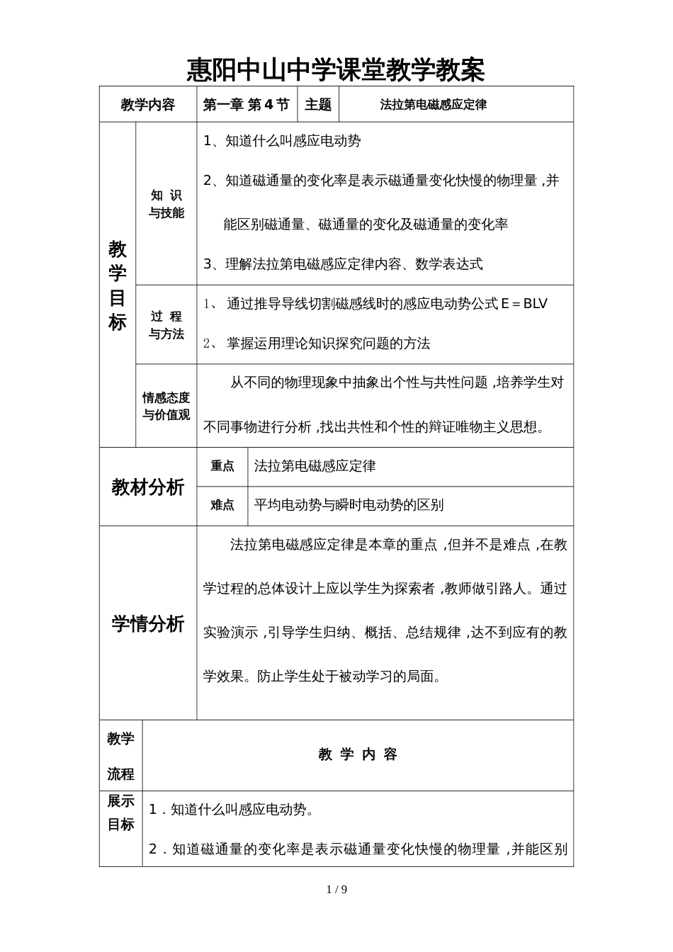 广东省惠州市惠阳中山中学物理导学案第一章第4节法拉第电磁感应定律_第1页