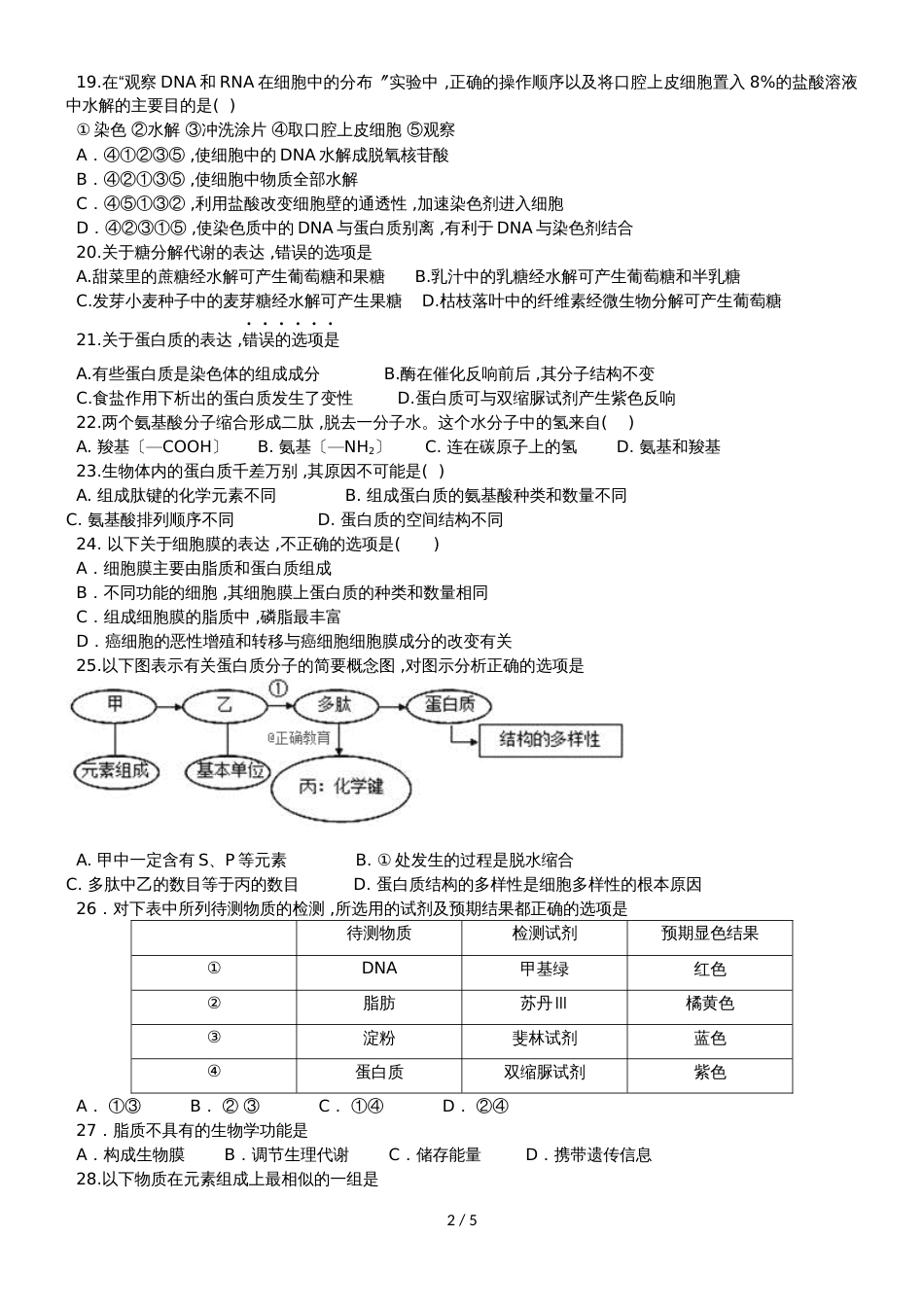 黑龙江省青冈县一中高一生物上学期期中试题_第2页