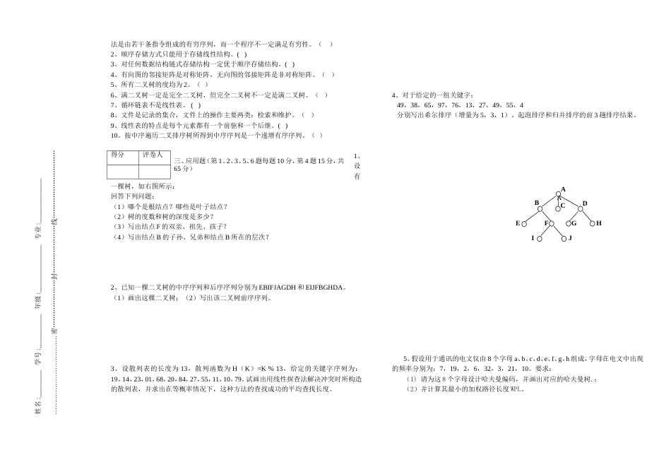 《数据结构》期末考试计算机科学学院_第2页