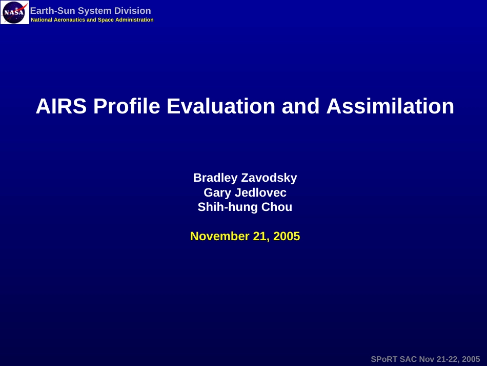 AIRS Profile Evaluation and Assimilation 空气剖面评价和同化_第1页