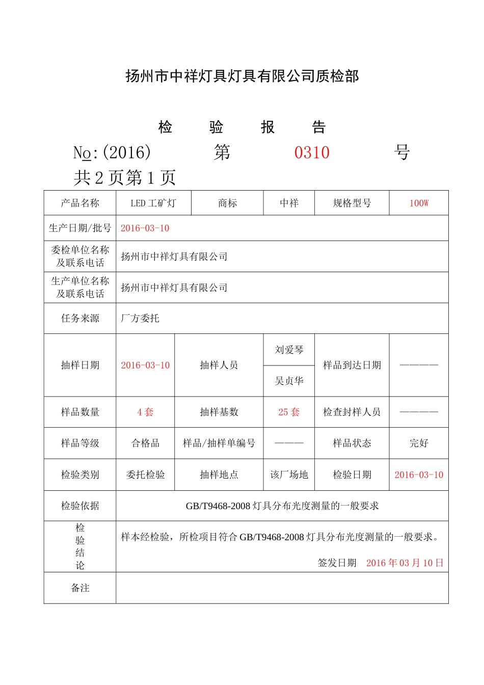 LED灯具检验报告[共4页]_第2页