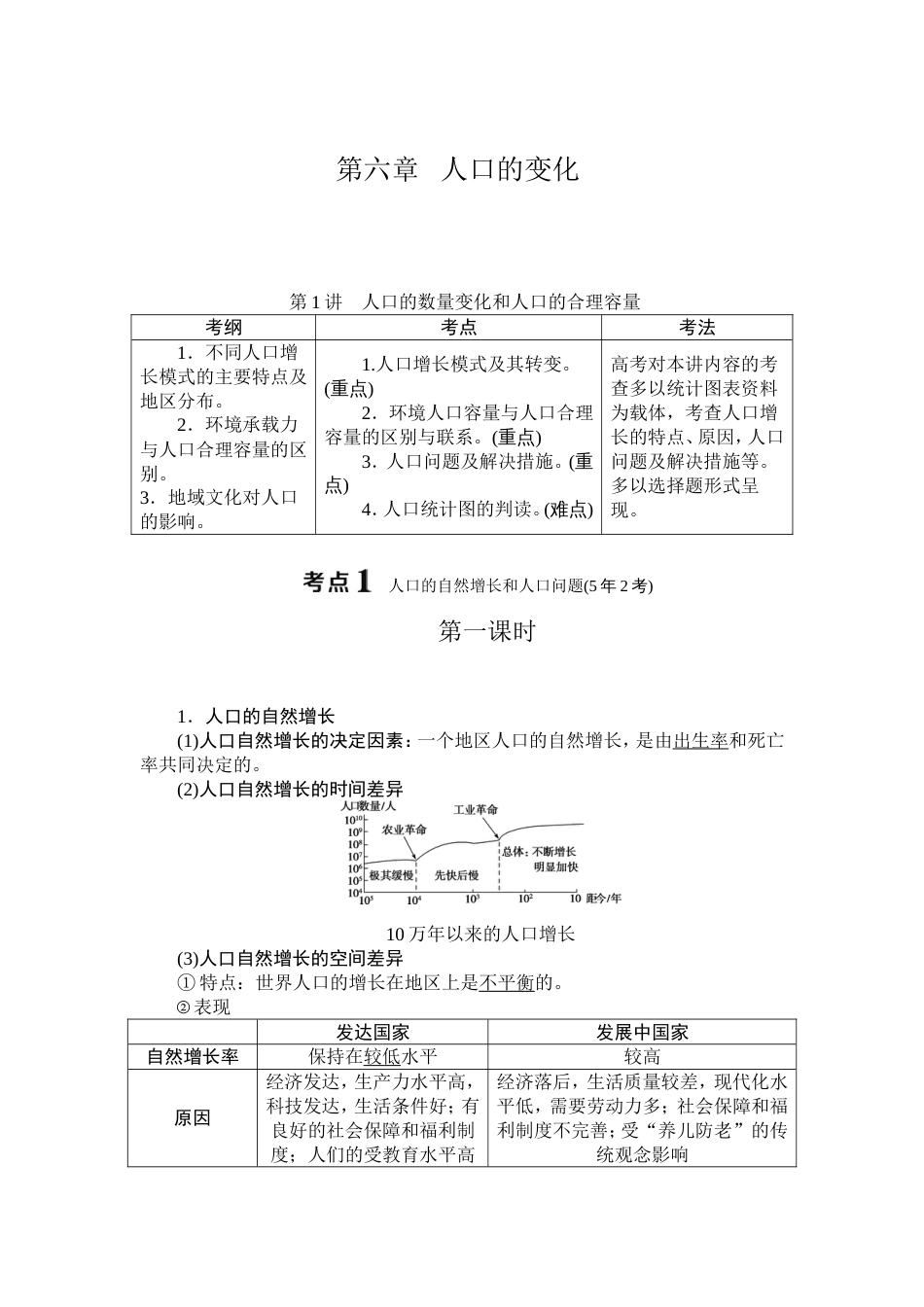 2018届高三地理人教版一轮总复习教案：第六章第14讲人口的数量变化和人口的合理容量_第1页