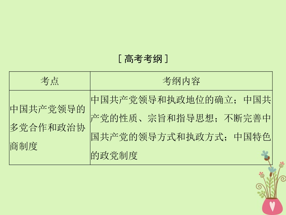 2019版高考政治一轮复习中国共产党领导的多党合作和政治协商制度课件新人教版_第1页