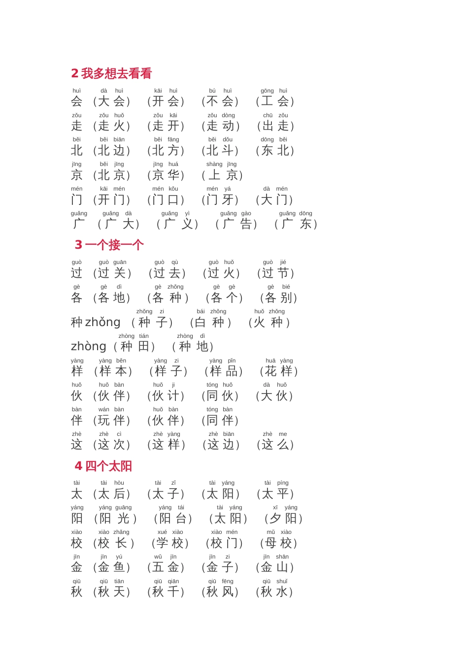 2018新部编版小学一年级下册语文生字组词含拼音版_第3页