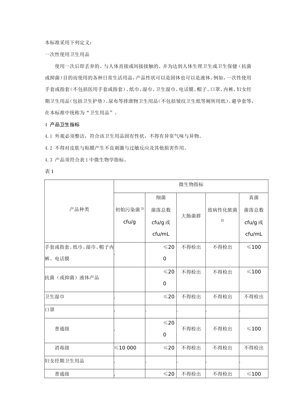 GB159792002一次性使用卫生用品卫生标准_第2页