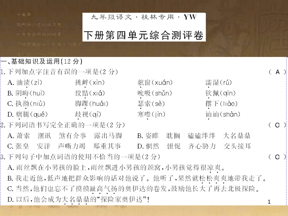 九年级语文下册 综合性学习一 漫谈音乐的魅力习题课件 语文版 (60)_第1页