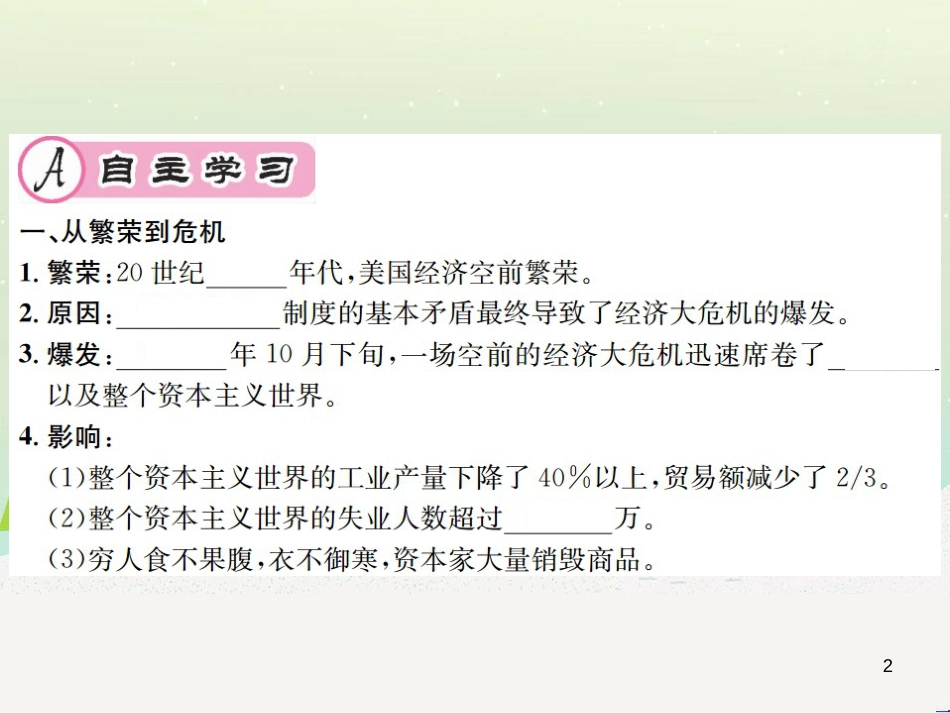 九年级历史下册 第4单元 经济大危机和第二次世界大战 第13课 罗斯福新政作业课件 新人教版_第2页