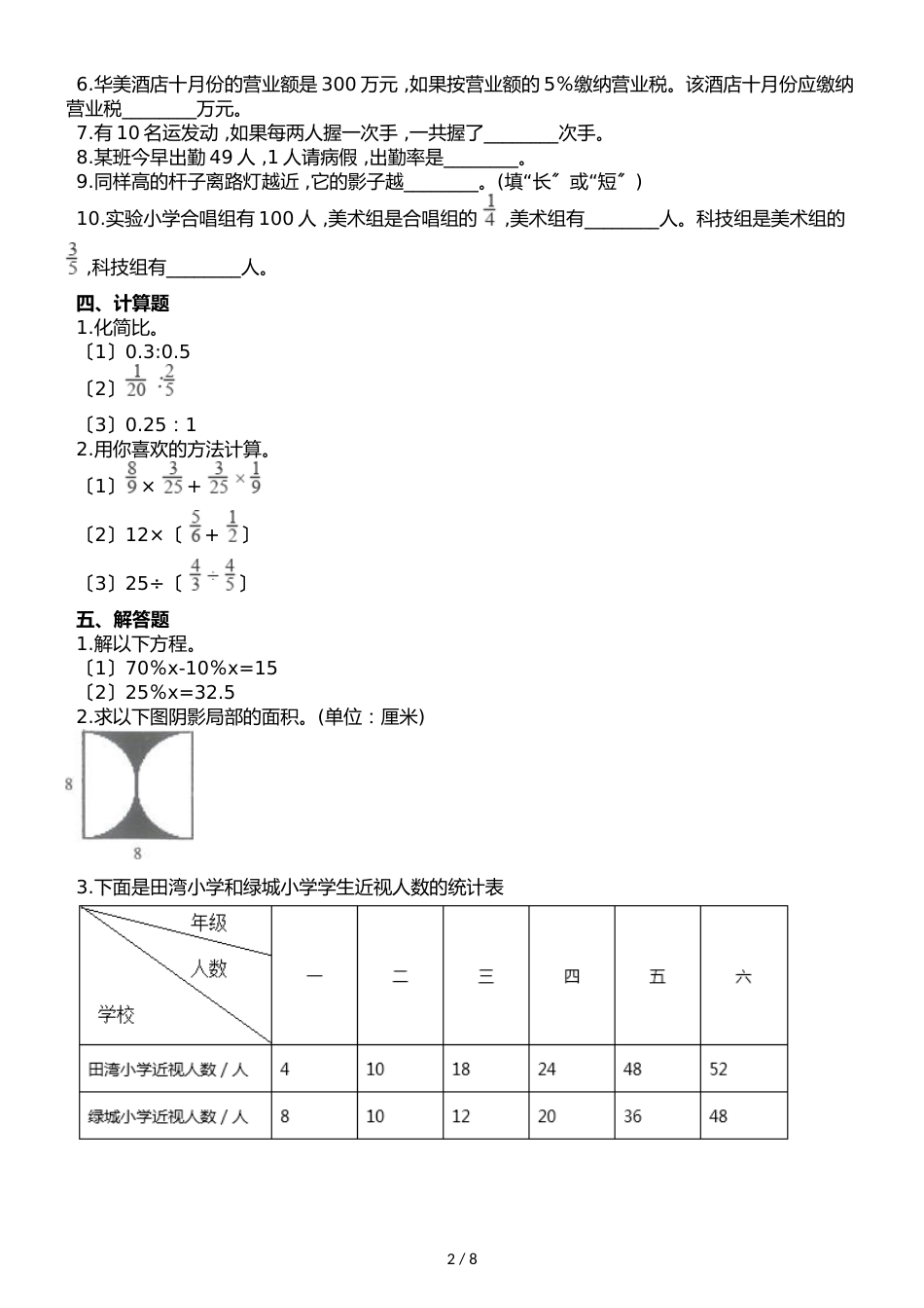 六年级上册数学期末测试题∣广东省韶关市始兴县20182018学年 通用版（含解析）_第2页