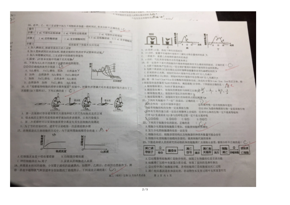 江西省南昌市外国语学校高三理科生物11月份月考试卷_第2页