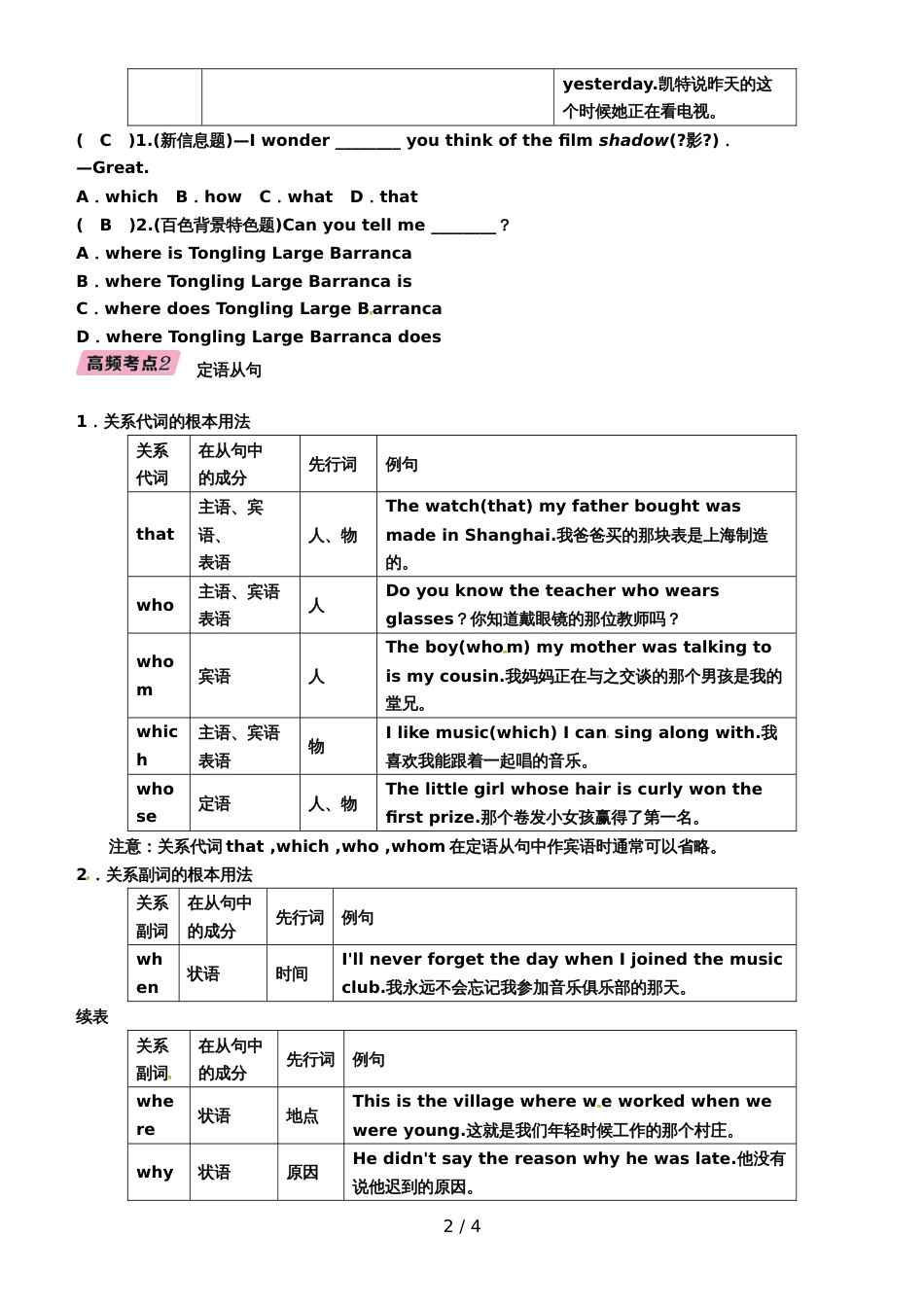 九年级中考英语一轮复习分类汇编：专题15  复合句 (1)_第2页