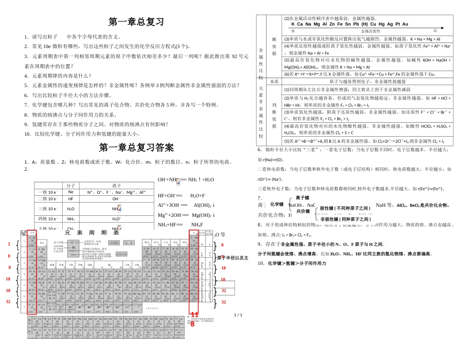 江西省吉安市安福二中度高一下学期化学必修二第一章总复习_第1页