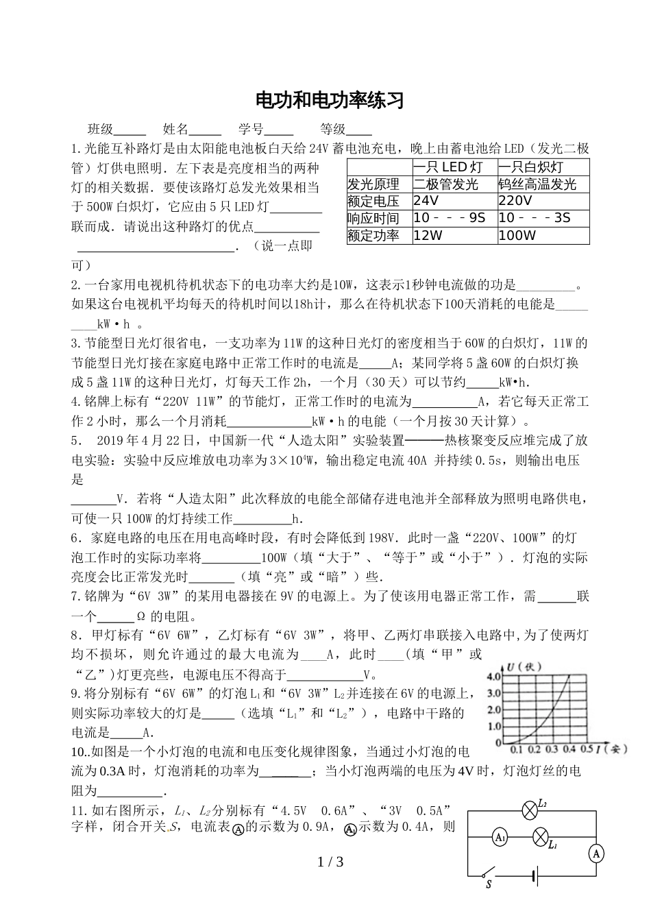 江苏省江都区曹王中学九年级物理第15章电功和电功率习题_第1页