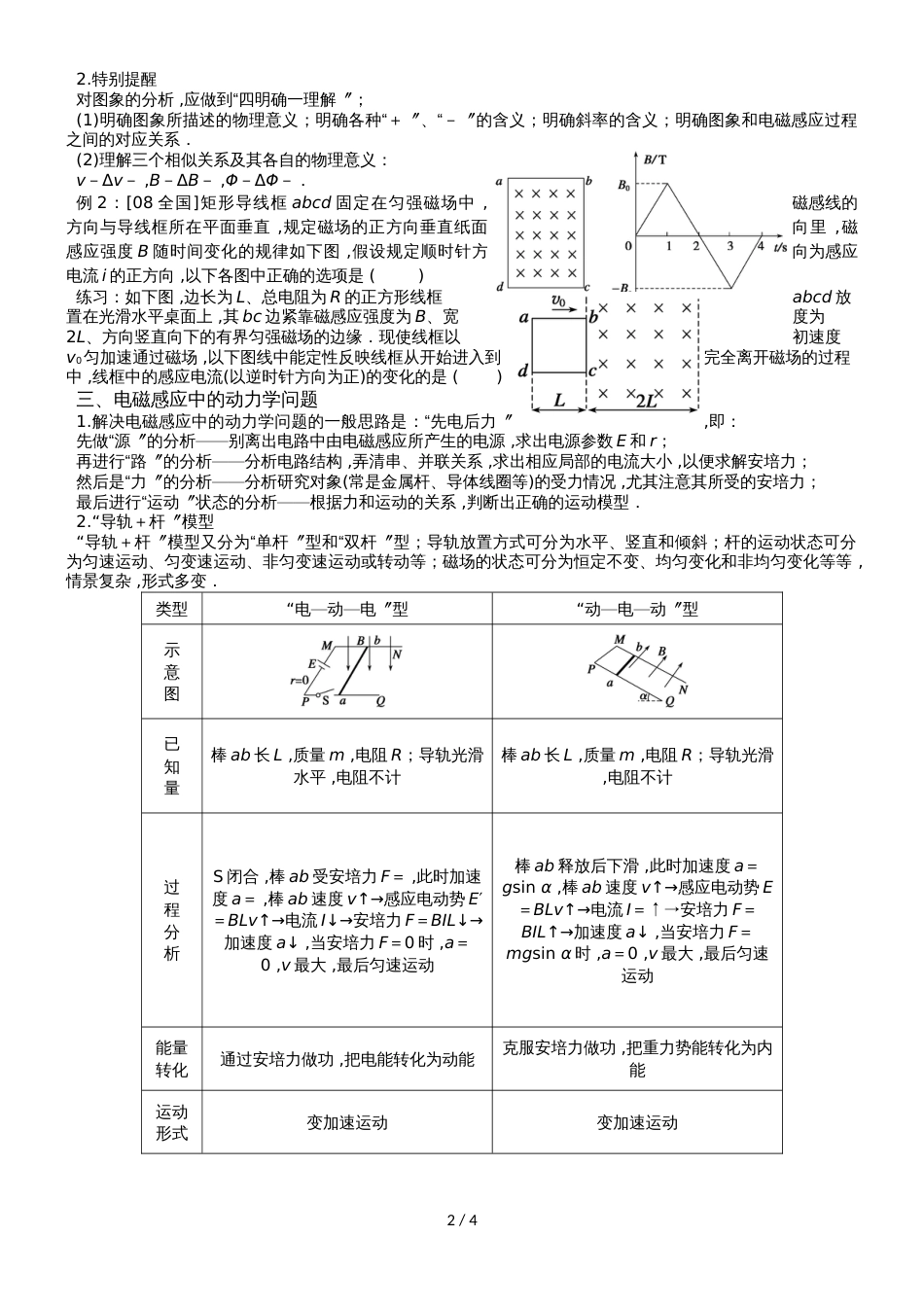 江苏省南通中学高中物理选修32学案（无答案）：4.5法拉第电磁感应定律的应用_第2页