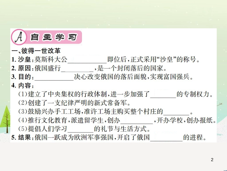 九年级历史下册 第1单元 殖民地人民的反抗与资本主义制度的扩展 第2课 俄国的改革作业课件 新人教版_第2页