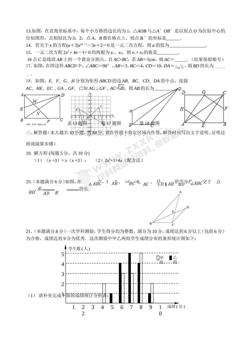 江苏省江阴高新区山观实验中学九年级10月月考数学试题（无答案）_第2页