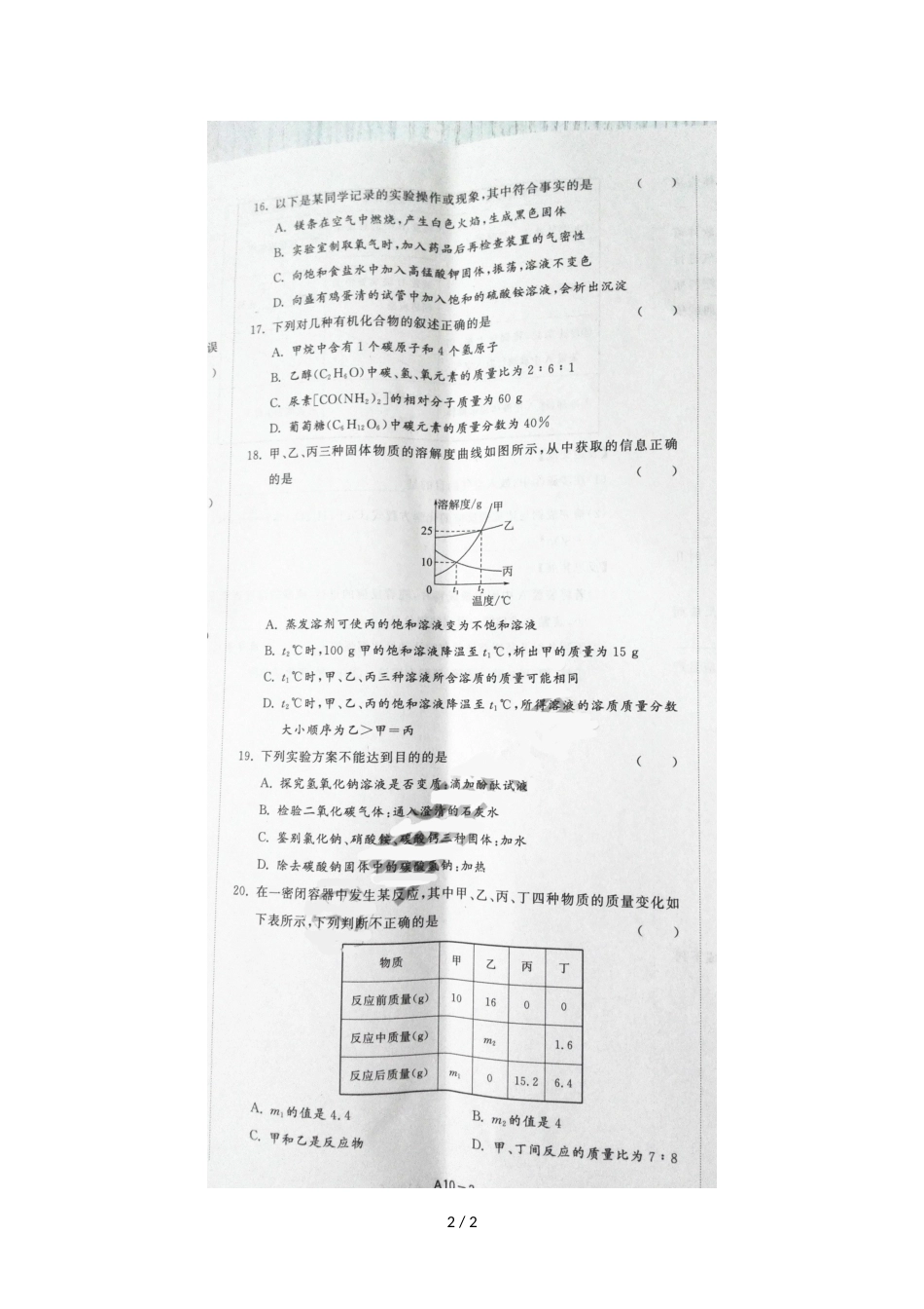 江苏省徐州市中考化学试题 （图片版，无答案）_第2页