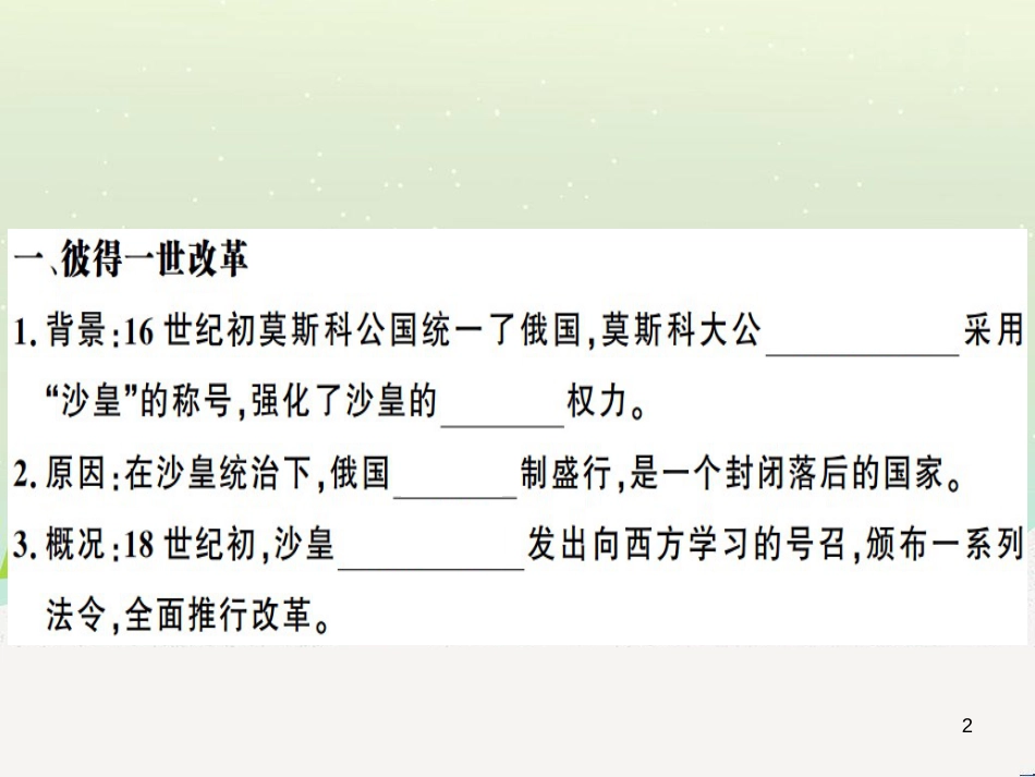 九年级历史下册 第一单元 殖民地人民的反抗与资本主义制度的扩展 第2课 俄国的改革习题课件 新人教版_第2页