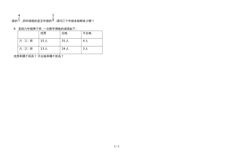 六年级数学毕业模拟试题人教版无答案_第3页