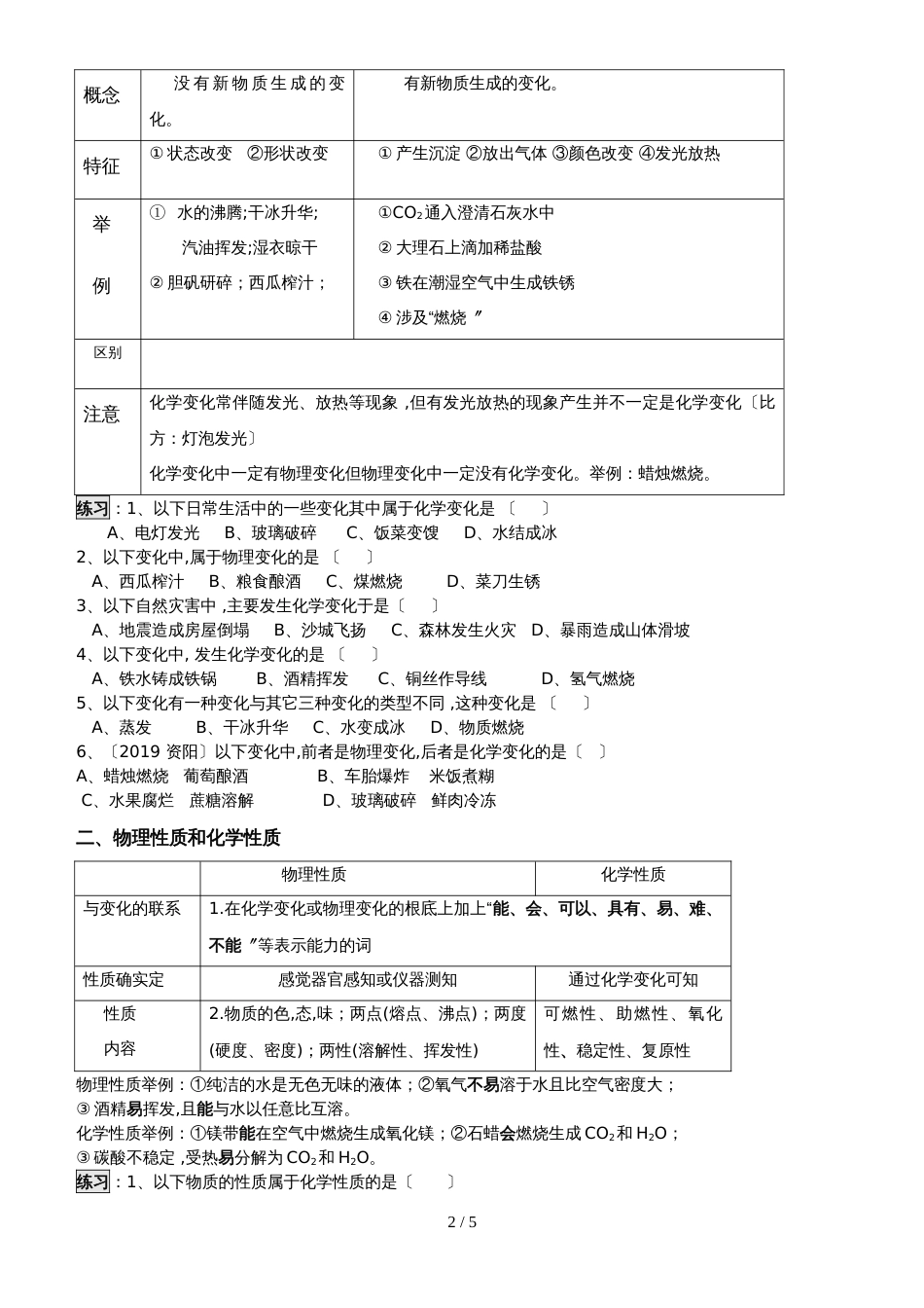 九年级化学绪论和第一单元走进化学世界学案和练习题（无答案）_第2页