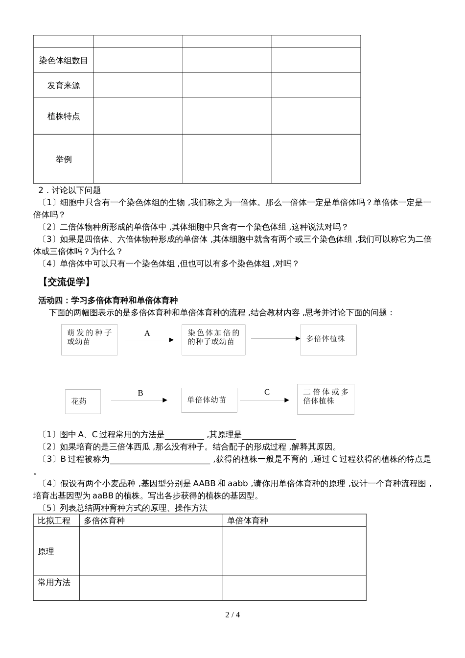 江苏省南通中学人教版高中生物必修二导学案（无答案）：第5章第2节 染色体变异_第2页