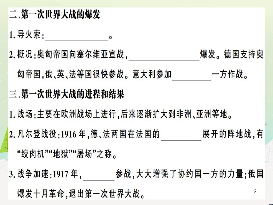 九年级历史下册 第三单元 第一次世界大战和战后初期的世界 第8课 第一次世界大战习题课件 新人教版_第3页