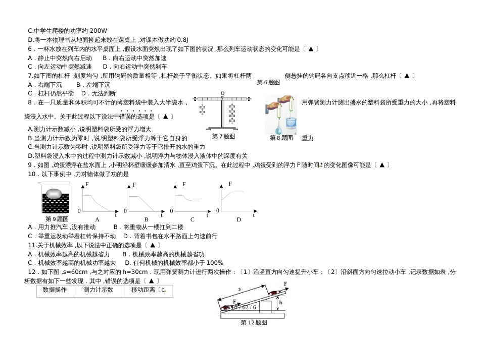 江苏省兴化市20182018学年八年级物理下学期期末试题_第2页