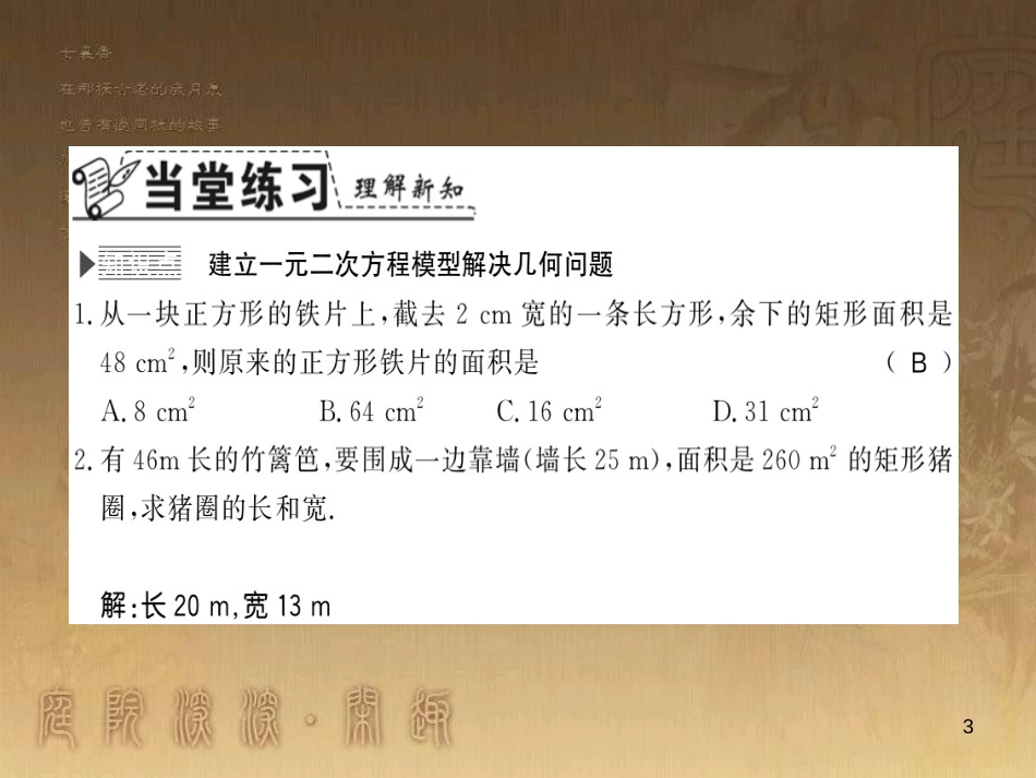 九年级数学上册 第2章 一元二次方程 2.5.2 几何图形与一元二次方程习题课件 （新版）湘教版_第3页