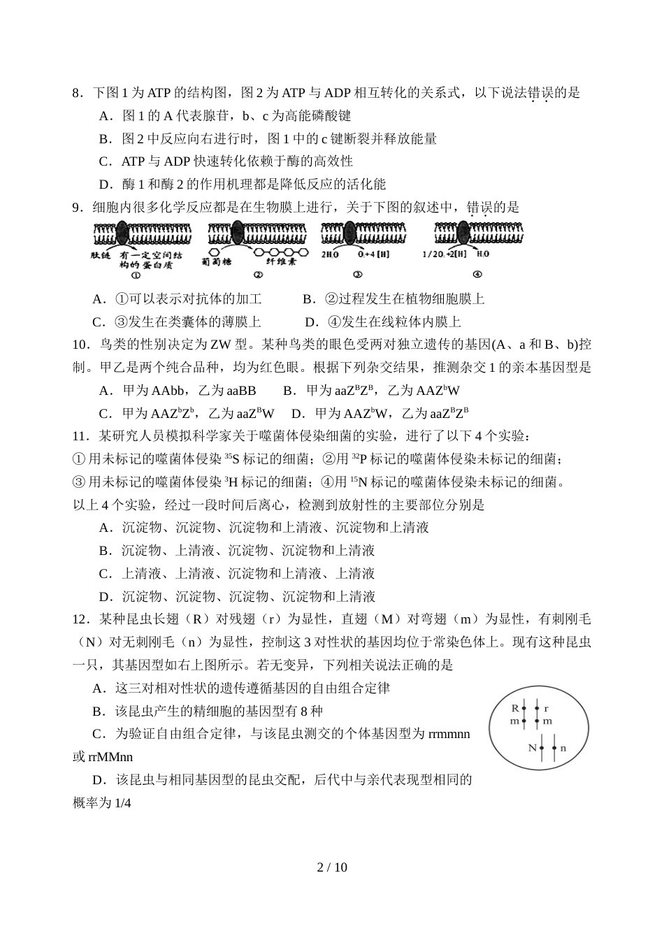 江苏省淮阴中学高三生物周练（一）_第2页