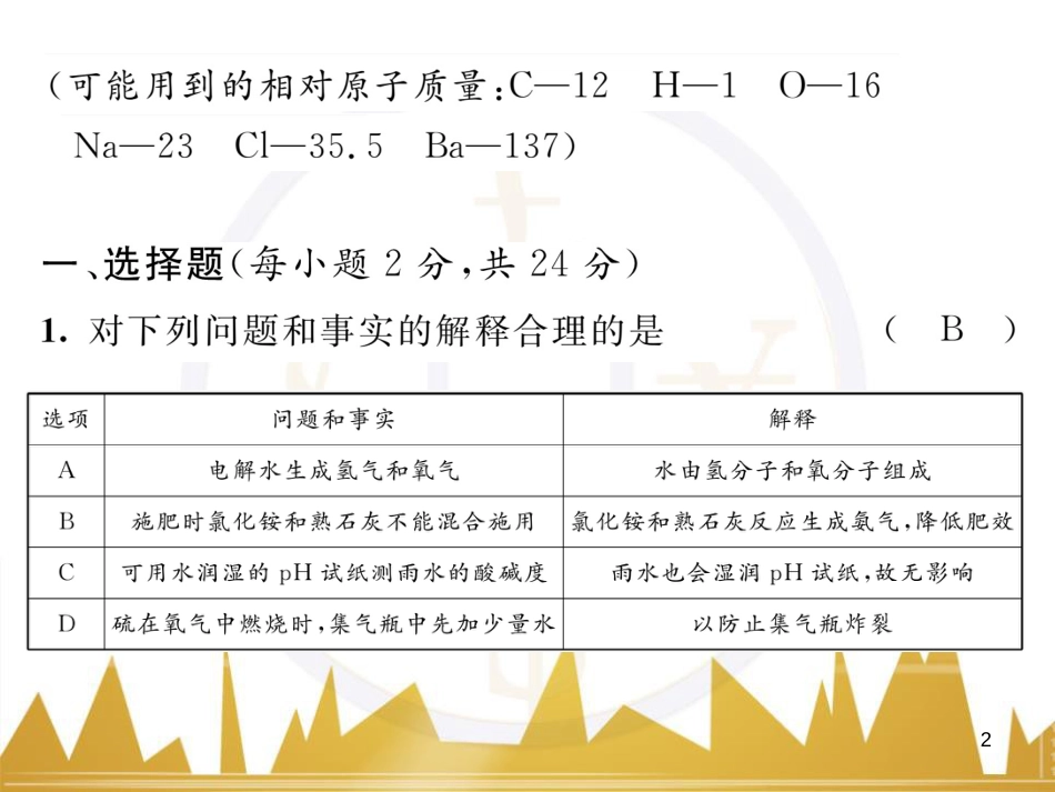 九年级化学下册 第11-12单元 达标测试卷课件 （新版）新人教版 (1)_第2页