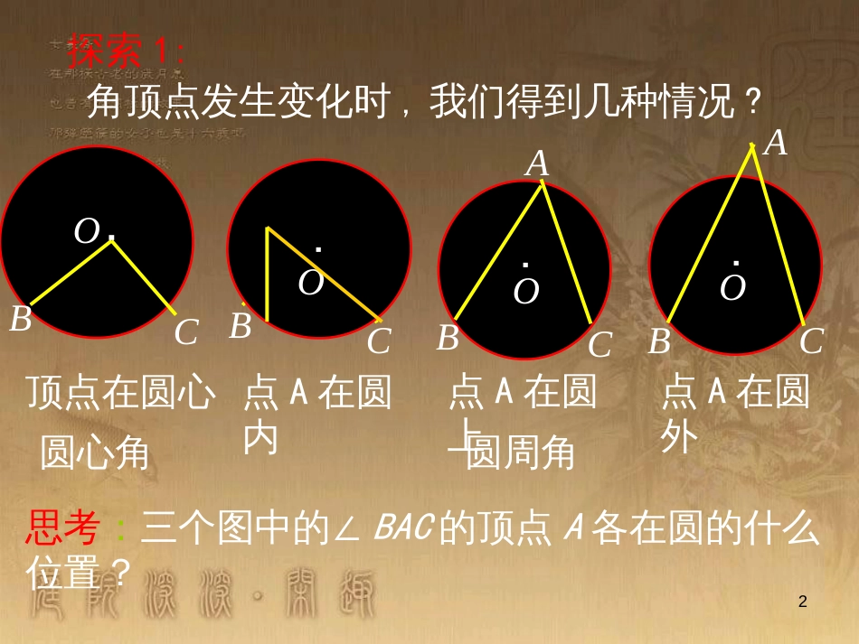 九年级数学下册 3.4.1 圆周角和圆心角的关系课件1 （新版）北师大版_第2页