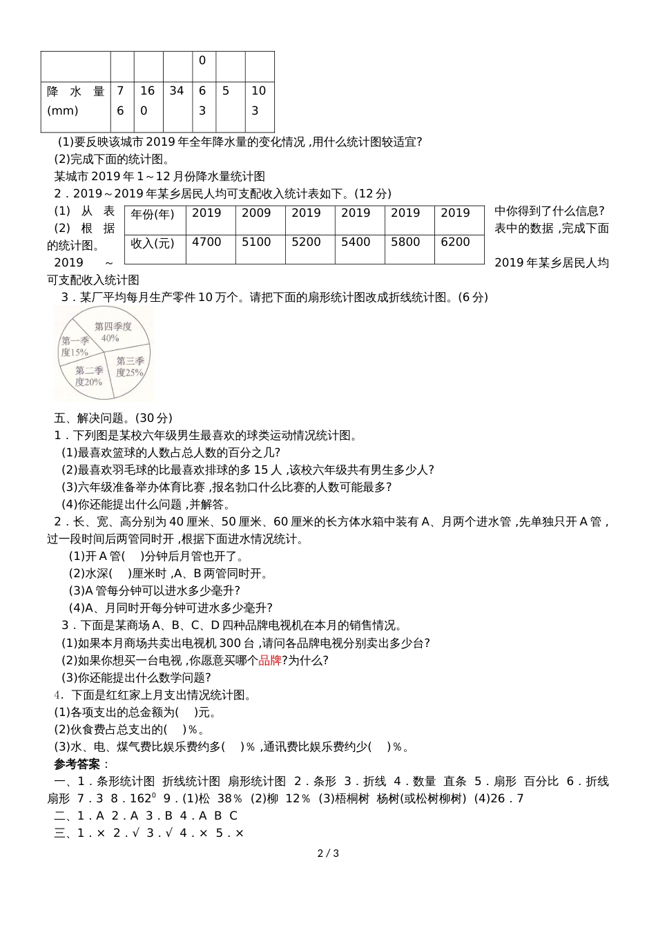 六年级上册数学试题第七单元综合测试 冀教版_第2页
