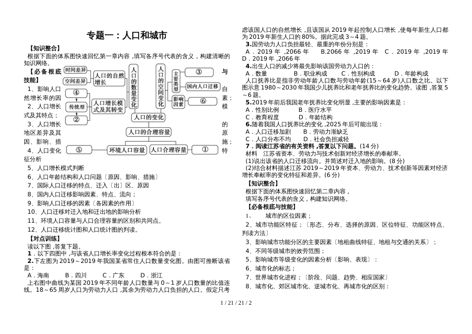 蓝精灵中学高三一轮复习人教版地理必修二：人口和城市_第1页
