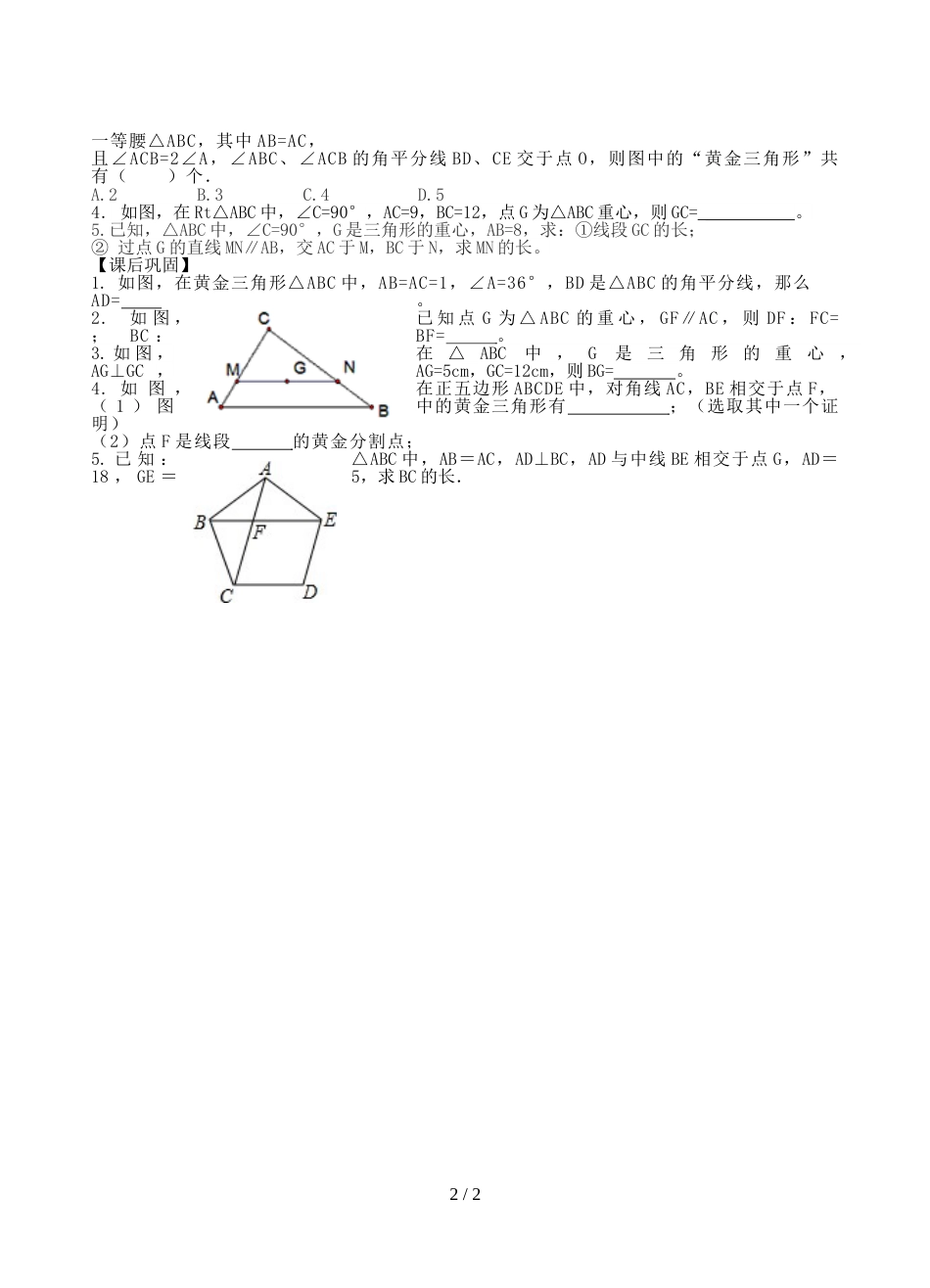 江苏省镇江实验学校九年级中考数学复习教学案：6.4探索三角形相似的条件（6）（无答案）_第2页