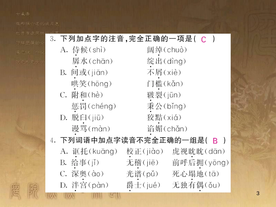 九年级语文上册 专题训练四 语音汉字词语课件 语文版_第3页