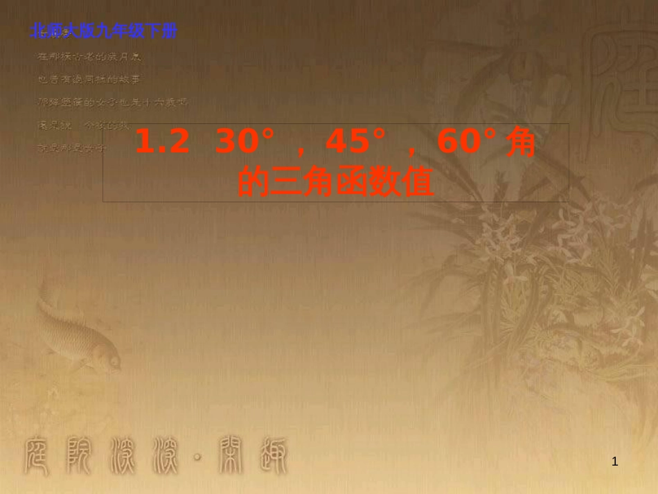 九年级数学下册 1.2 30°、45°、60°角的三角函数值课件 （新版）北师大版_第1页