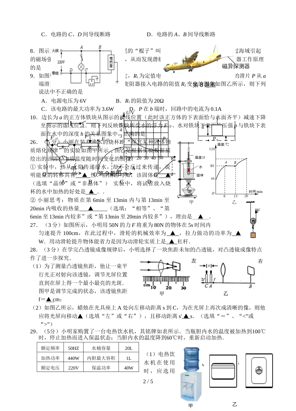 江苏省南通市如皋实验中学初三二模物理试卷（无答案）_第2页