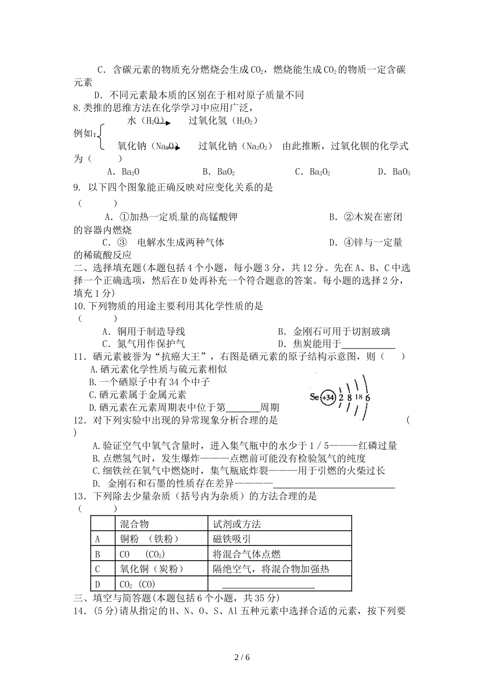 江西省吉安市吉安县九年级第一次质量检测试卷化学_第2页