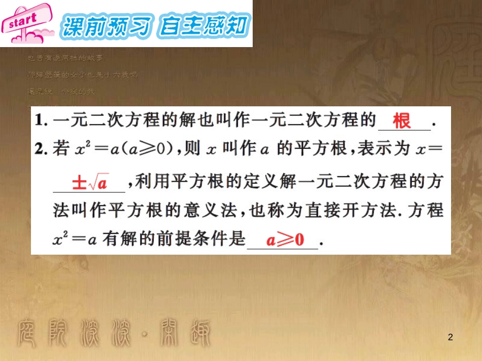 课时夺冠九年级数学上册 2.2 用直接开平方法解一元二次方程（第1课时）习题集训课件 （新版）湘教版_第2页