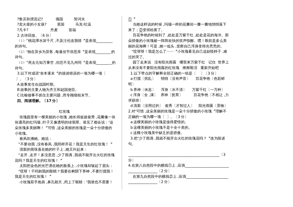 六年级下册语文试题小升初试卷A 人教新课标_第2页