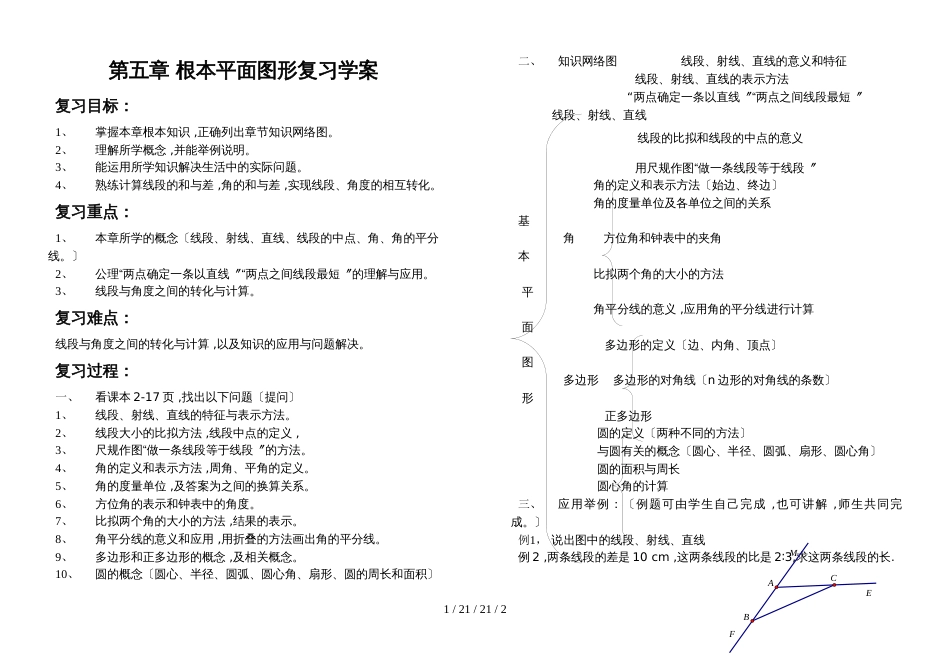 鲁教版(五四制）》六年级下册第五章 基本平面图形复习学案(）_第1页