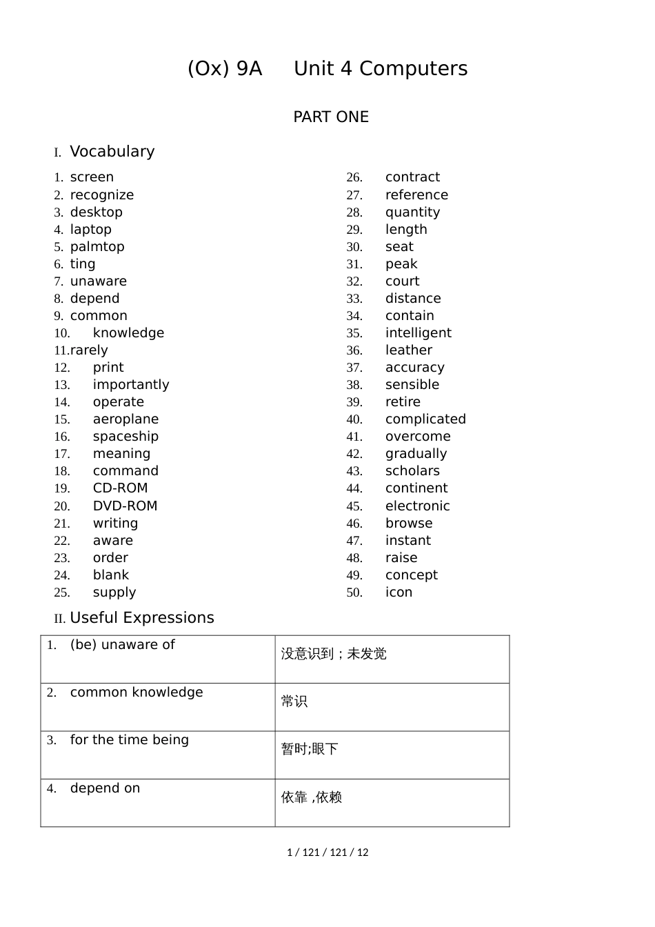 牛津上海版初三九年级上英语 Unit4 知识点及练习_第1页