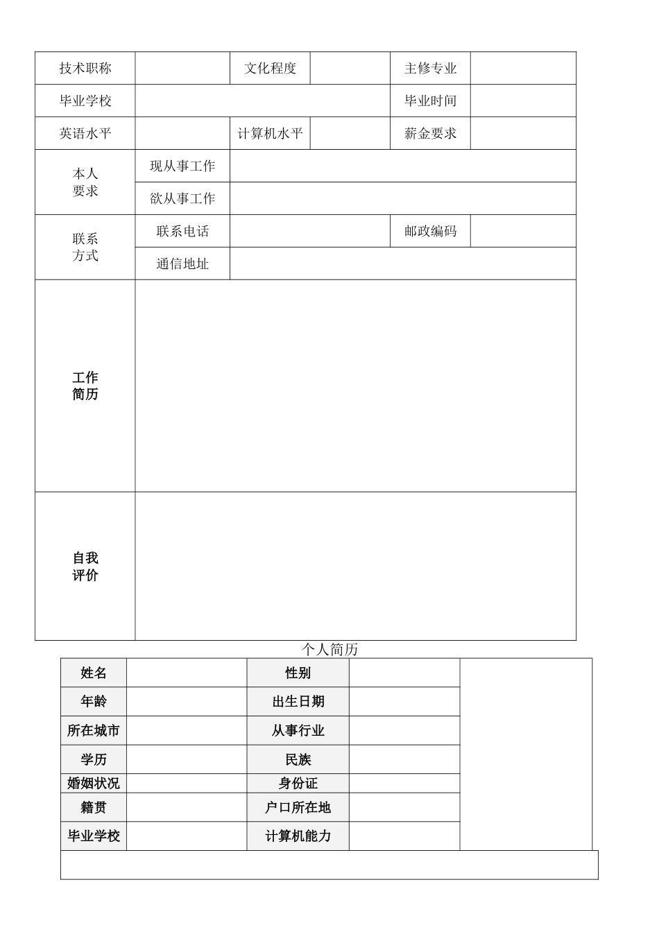 个人简历模板空白表格[共4页]_第2页