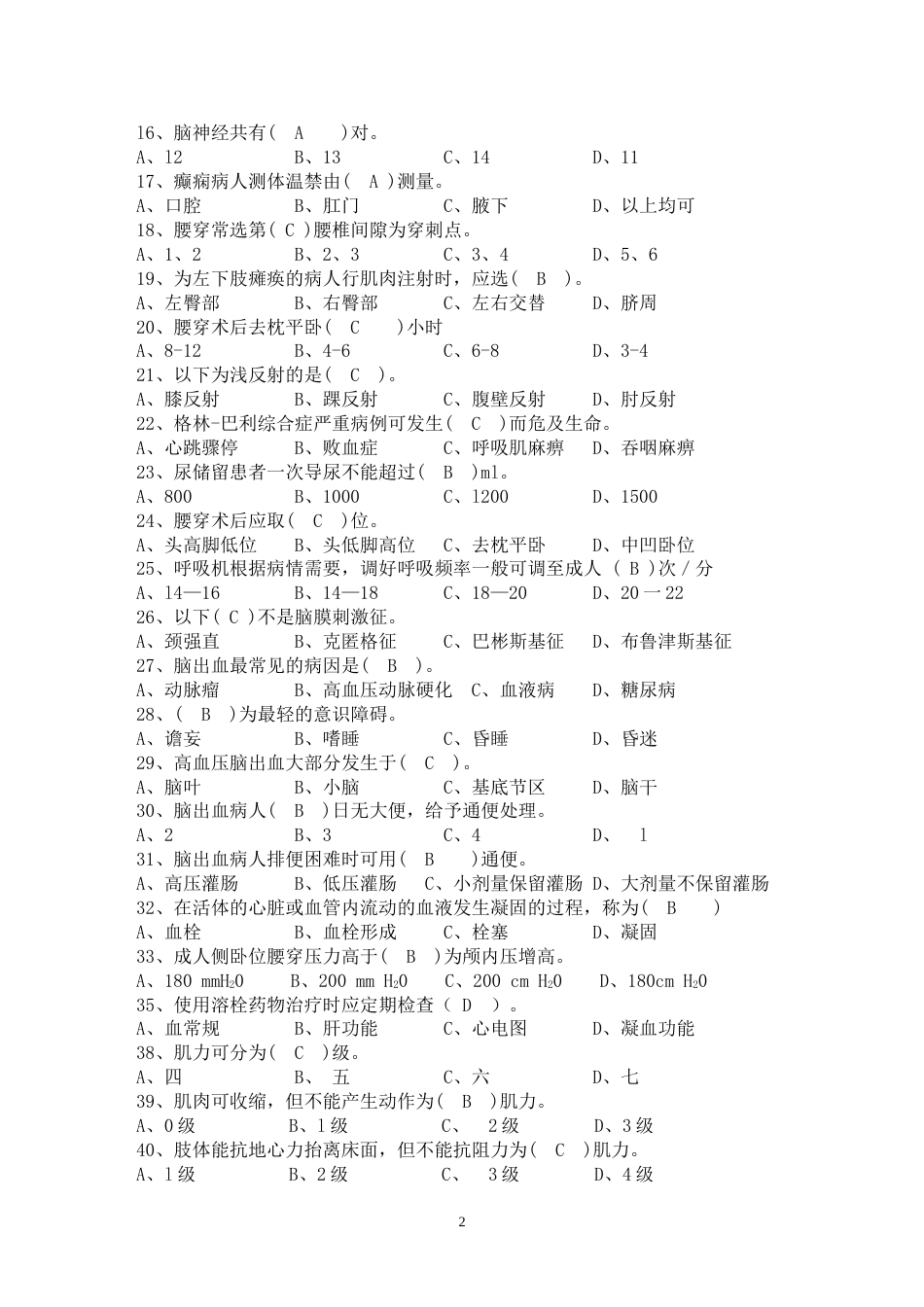 神经内科专科考试题库[共16页]_第2页