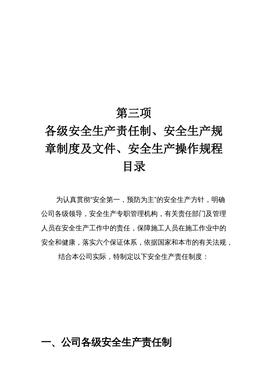 公司各级安全生产责任制、安全生产规章制度及文件、安全生产操作规程目录[共66页]_第1页