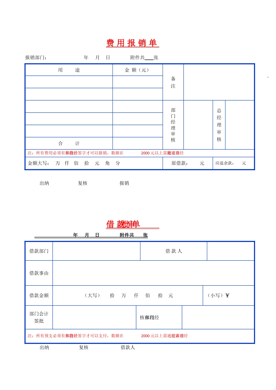 费用报销单表格表单_第1页