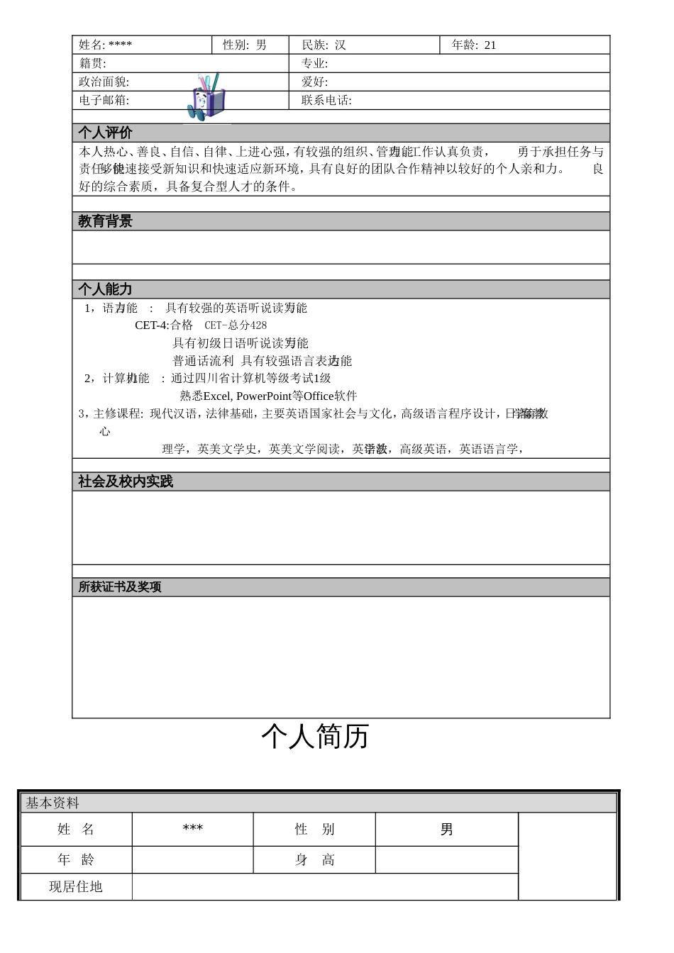 个人简历模板[共11页]_第2页