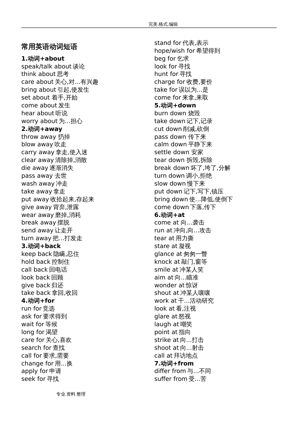 常用英语动词短语固定搭配[共24页]_第1页
