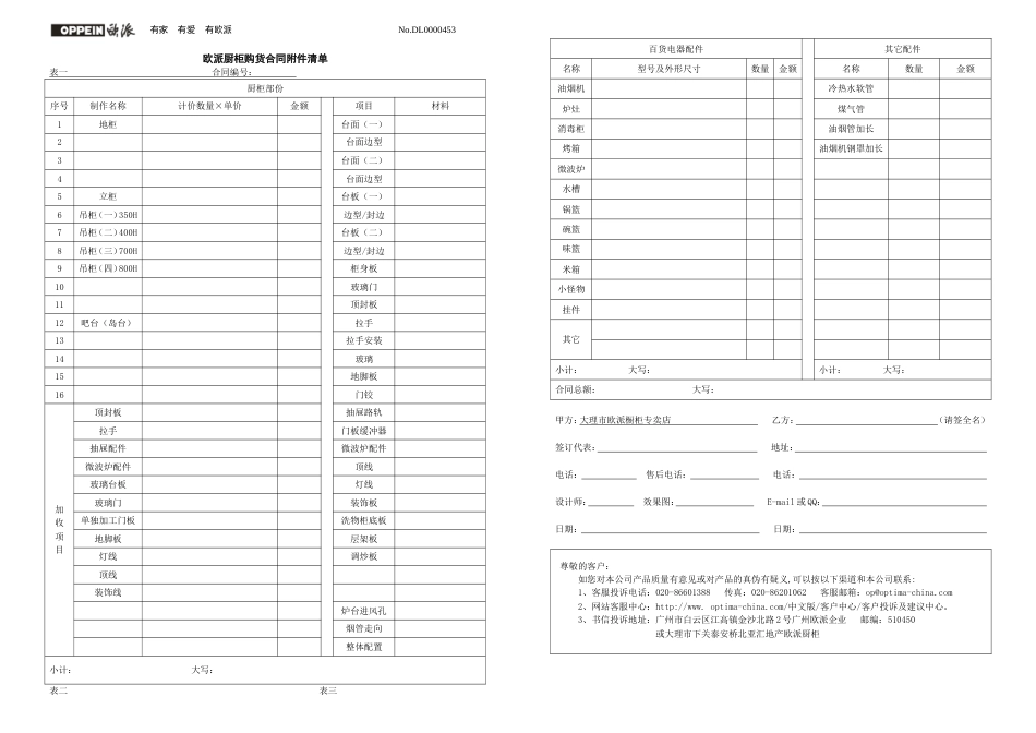 欧派厨柜购货合同附件清单_第1页