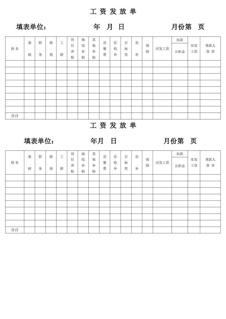 工资发放单凭证式_第1页