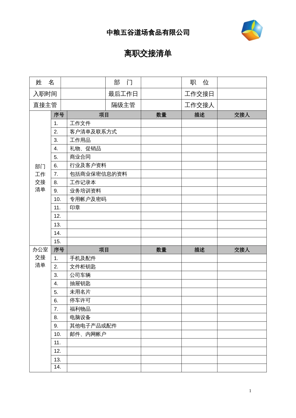 离职交接清单模板[共2页]_第1页